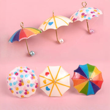 6Pcs Miniature Umbrella Accessories, 3 Colorful Designs (Rainbow, Polka Dot, Heart), Acrylic & Metal for Dollhouse, Fairy Garden, Plant Decor