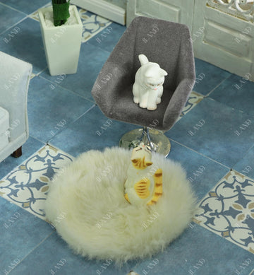 iLAND Dollhouse Furniture and Accessories Set, Miniature Swivel Chair & Carpet Modern for Dollhouse Livingroom (Grey)