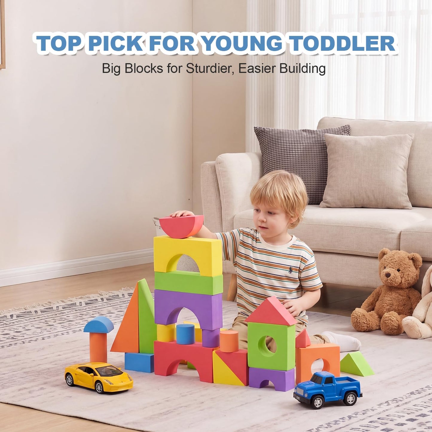 Bingyouth Large Building Foam Blocks for Toddlers, EVA Stacking Foam Building Blocks Toy Set, Non-Toxic, Washable, Early Learning Construction Toys