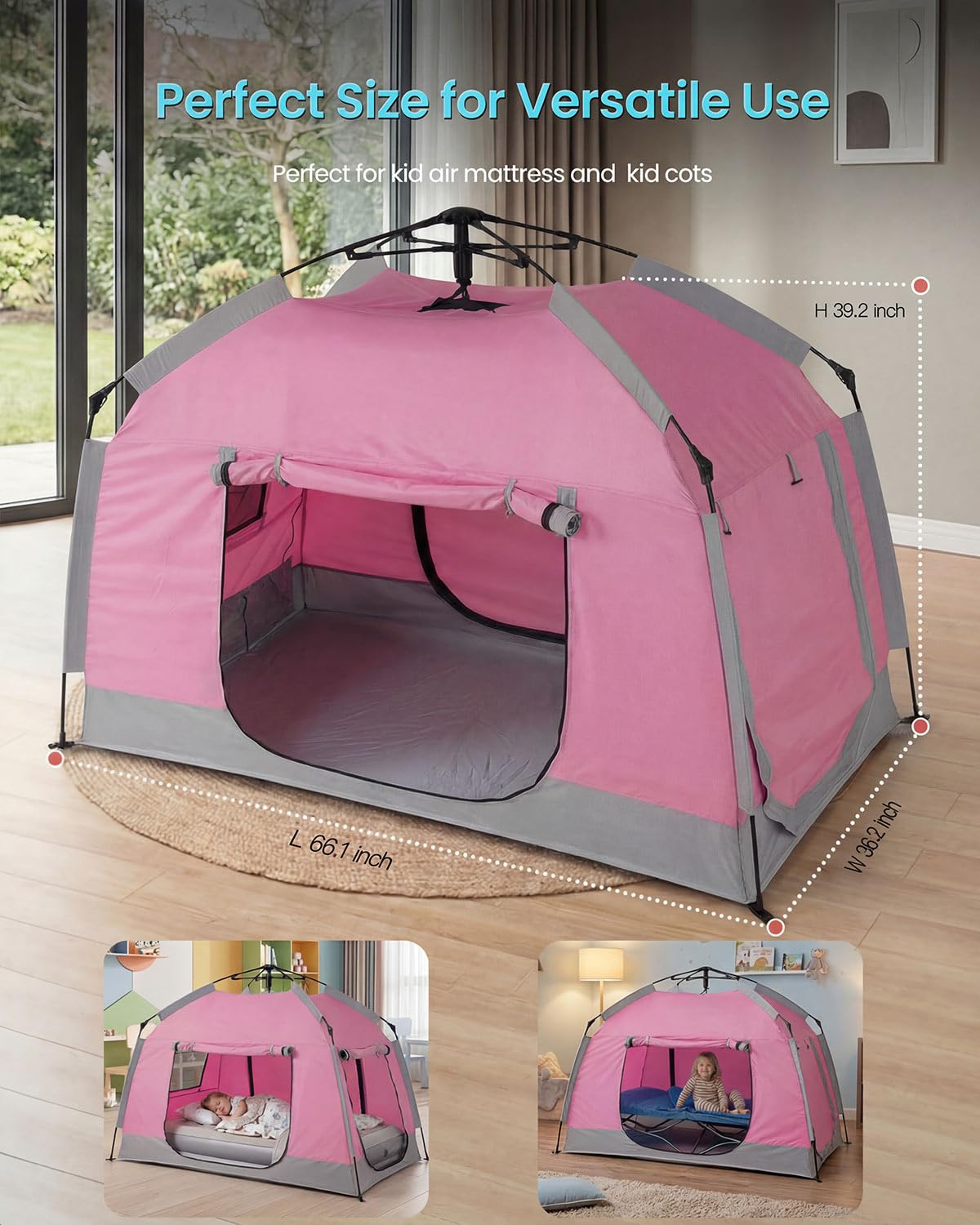 Kids Play Tent-Portable Playhouse Children House -Easy Set up Indoor Outdoor with Carry Bag for Kids-Light Strip Design for Night use -Space