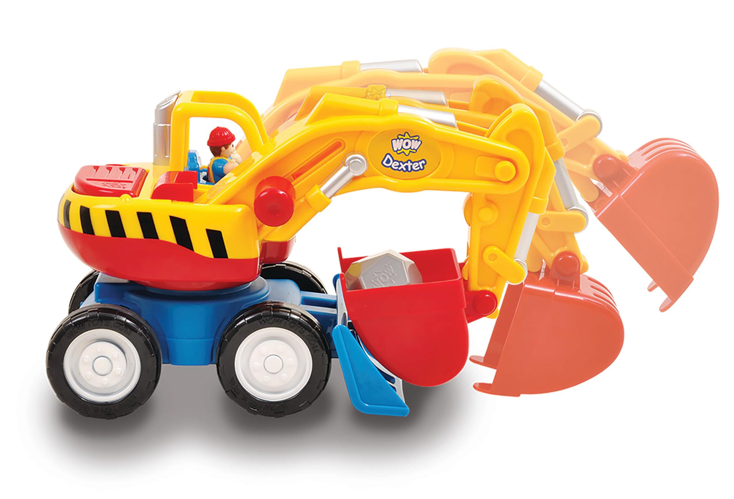 WOW Toys Dexter The Digger - Friction Powered Excavator Truck with Driver Figure & Moving Scoop | No Batteries, Durable Toddler Construction Toy