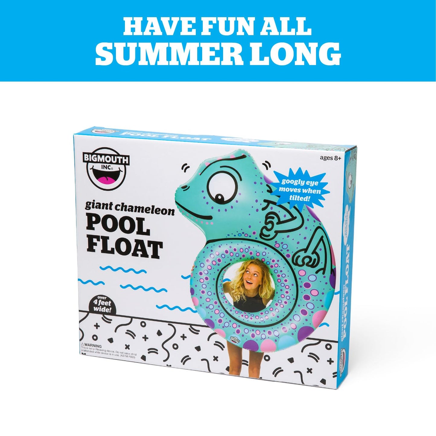 BigMouth Inc. Large Chameleon Animal Pool Float, 4' Wide Inflatable Floatie Tube, Blow Up Swim Ring, Fun Outdoor Summer Pool Party Water Toy