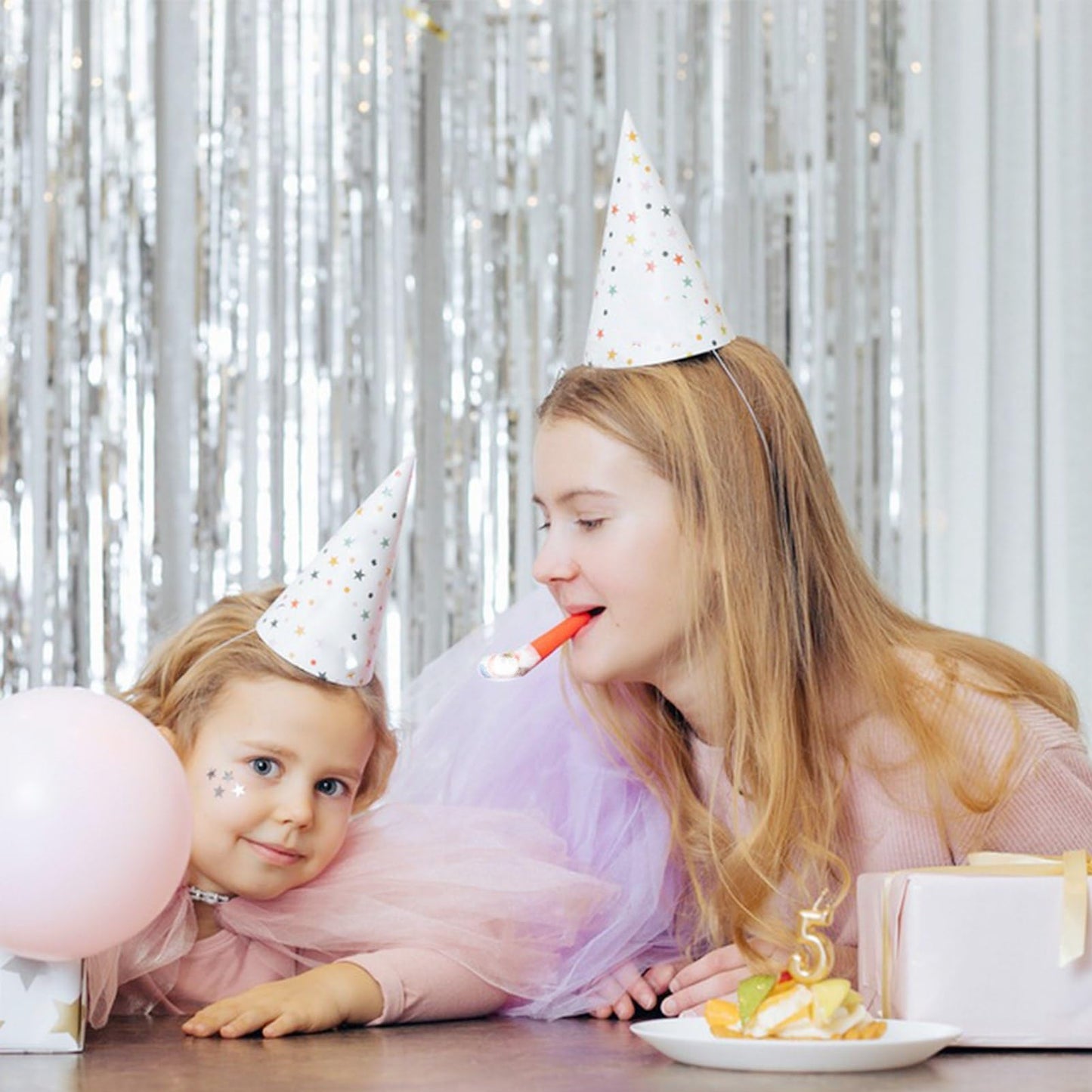 Pastel Pink and Silver Foil Fringe Curtains - 4 Pack Party Backdrop Decorations for Birthday, Bachelorette, Valentine's Day Celebrations