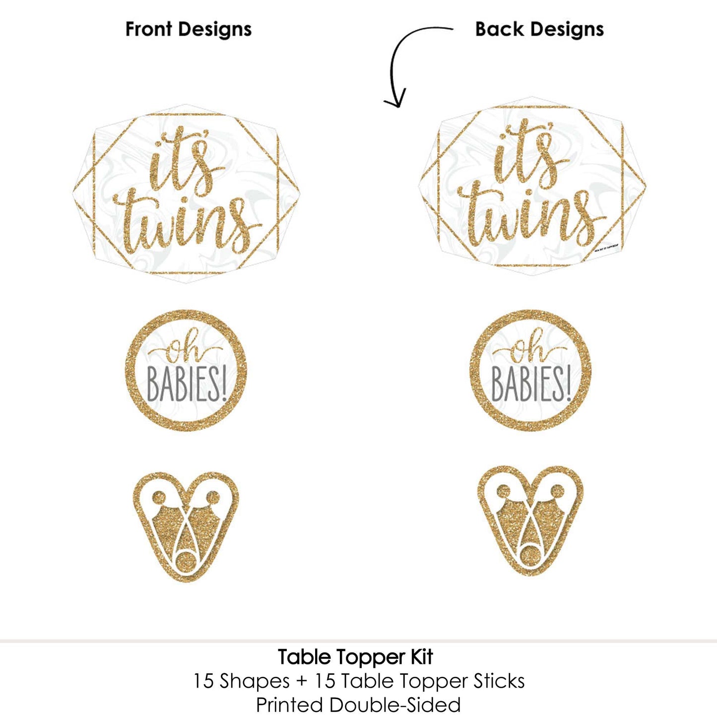 Big Dot of Happiness It's Twins - Gold Twins Baby Shower Centerpiece Sticks - Table Toppers - Set of 15