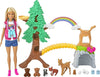 Barbie Wilderness Guide Doll and Playset, Blonde Fashion Doll with 10 Animal Figures, Tree, Rainbow and More