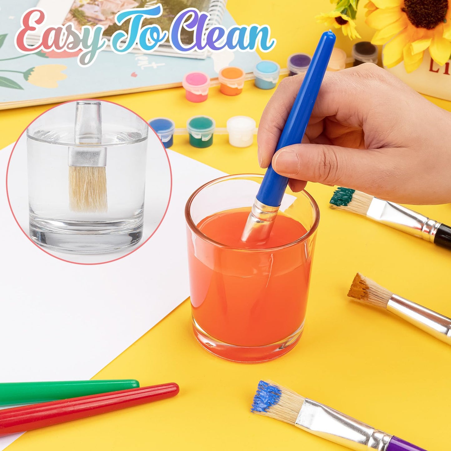 Paint Brushes for Kids, 10 Pcs Big Washable Chubby Toddler Paint Brushes, Easy to Clean & Grip Round and Flat Preschool Paint Brushes with No Shed