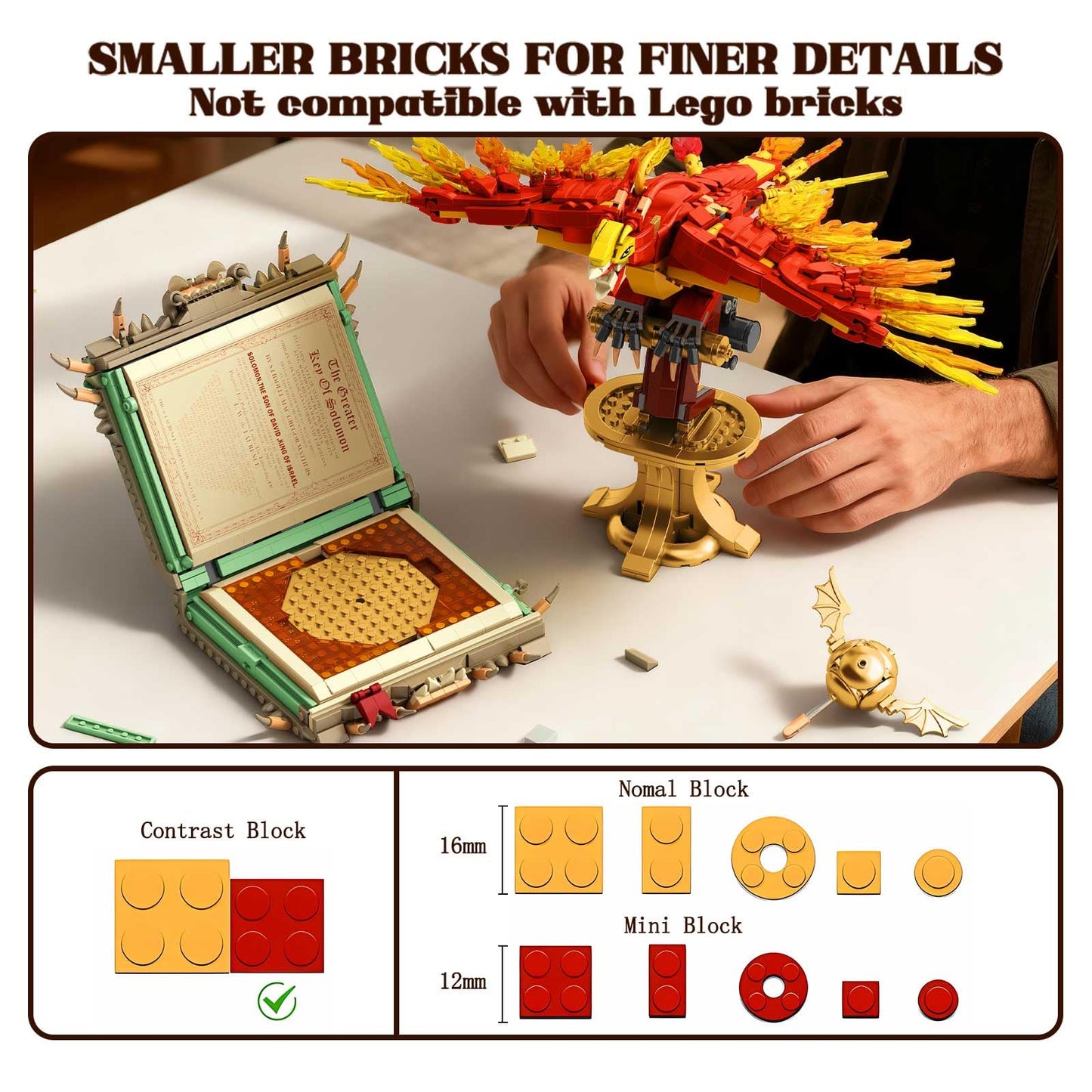 1252PCS Moc Fire Phoenix with Book Building Block Set for Adults, NO Compatible with Lego Magic Phoenix, STEM Bird Toy Collection Model Gift for Kids