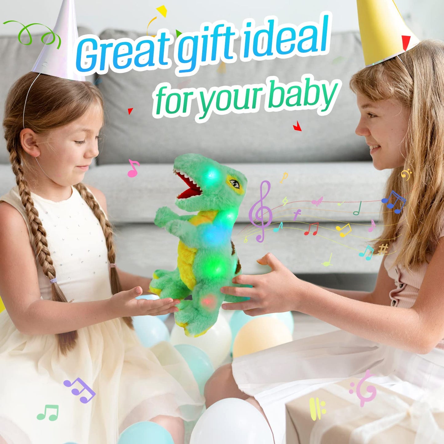 Glow Guards Light up Musical T-Rex Dinosaur Stuffed Animal,Soft Dinosaur Plush Toy with LED Night Light&Lullaby Glow in the Dark,Birthday Children's