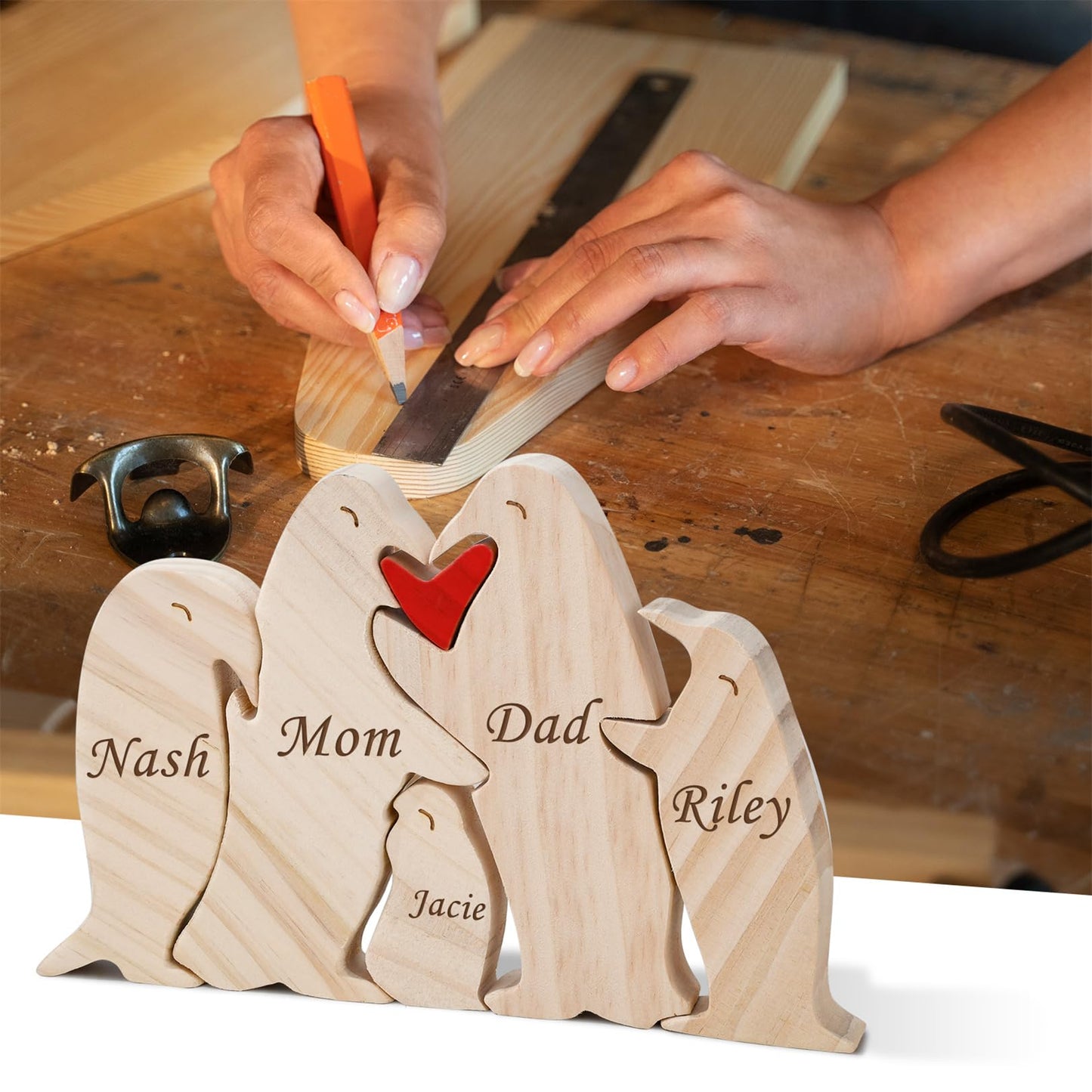 LucySky Personalized Wooden Penguin Puzzle with 2-6 Family Name, Custom Family Name Puzzle, Customized Wooden Puzzle Gifts for Christmas Birthday