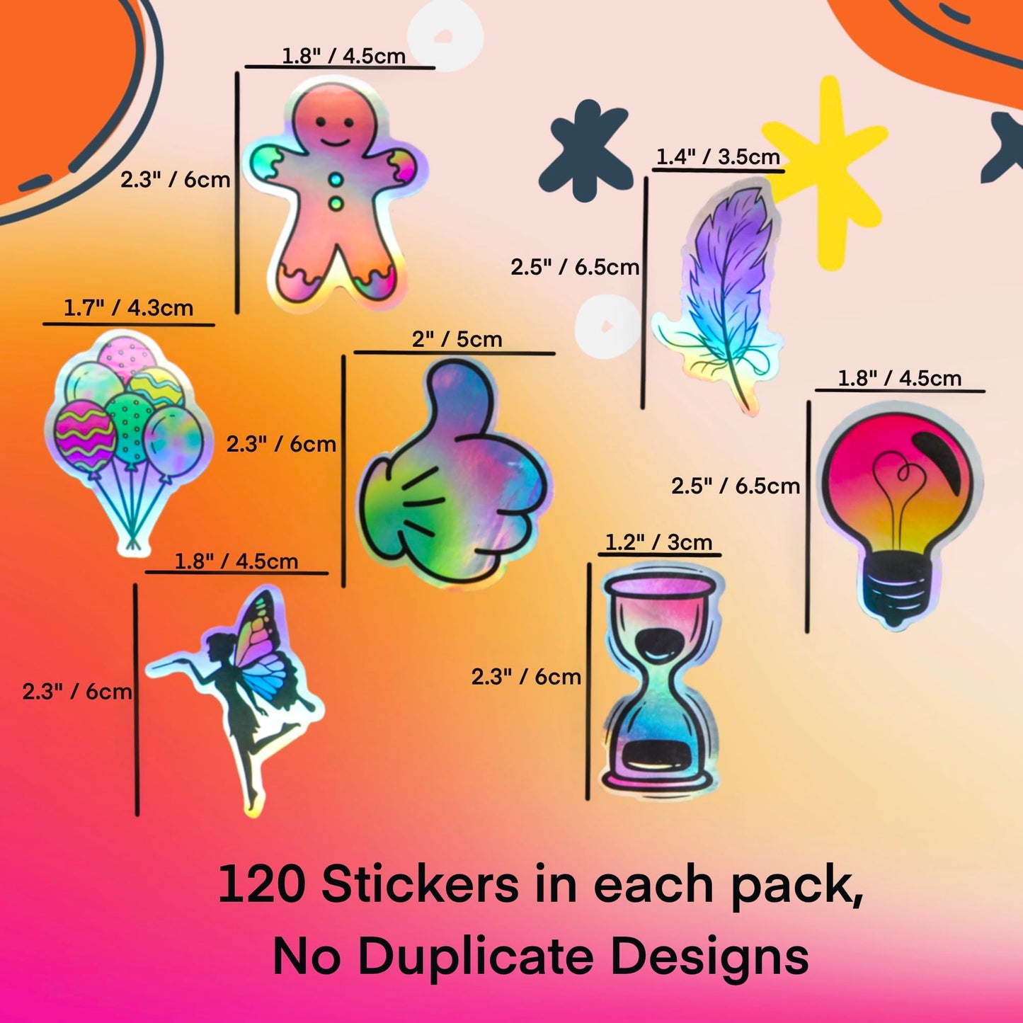 120PCS Rainbow Holographic Sticker Pack for Kids Teens - Waterproof Vinyl Cute Stickers for Water Bottles, Laptop, Skateboard, Phone, Journal