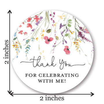 2"" Round Watercolor Wildflowers Thank You Favor Stickers - Set of 40