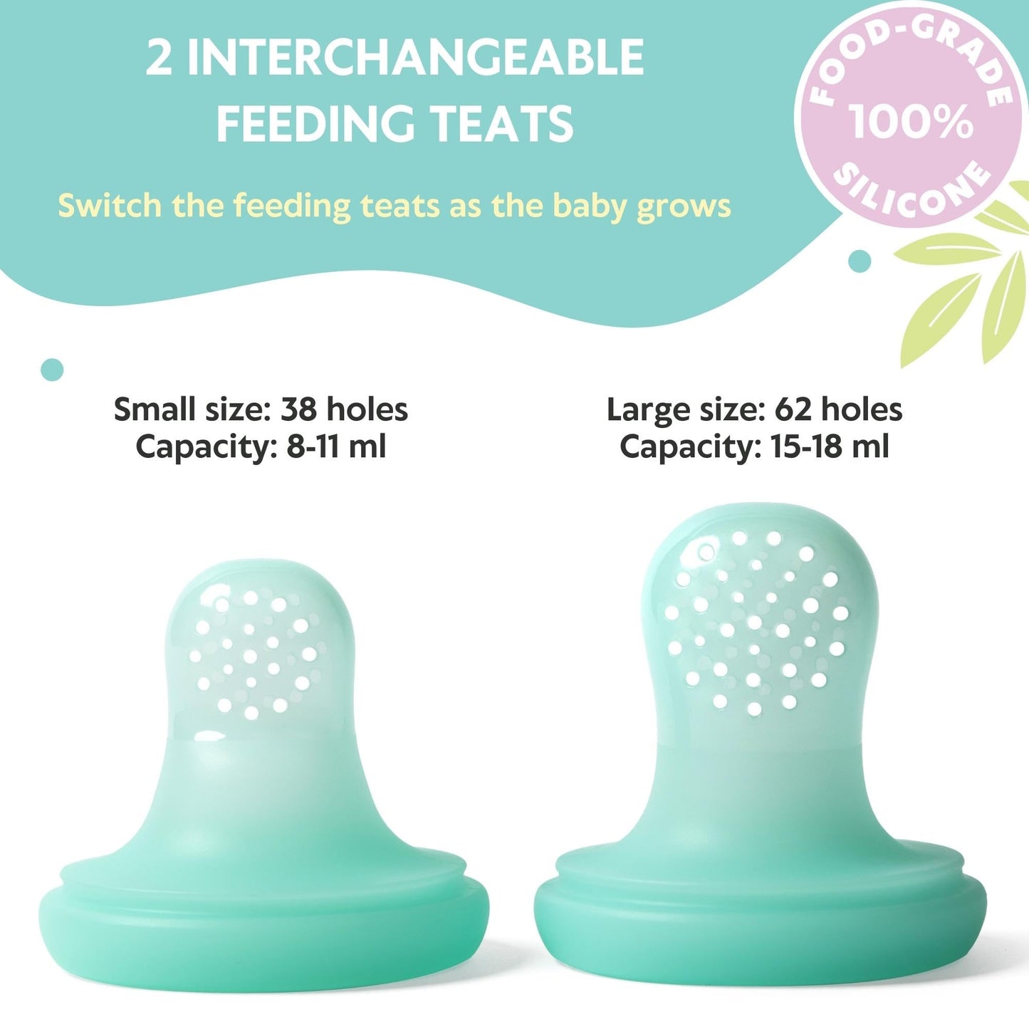 Vesta Baby Fresh + Frozen Food Feeder - 2 Sizes Soft Silicone Push Pop Fruit Nibbler for Safe Infant Self Feeding - Solid Foods Weaning & Teether Set