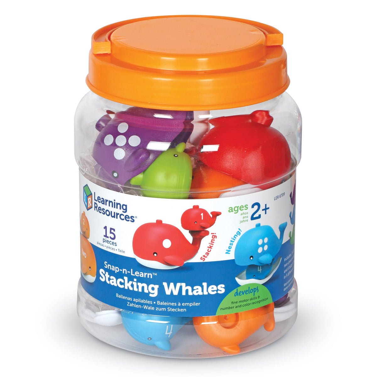 Learning Resources Snap-n-Learn Stacking Whales, Educational Toys ,Fine Motor, Counting & Sorting Toy, Shape Sorting, 15 Pieces, Ages 2+