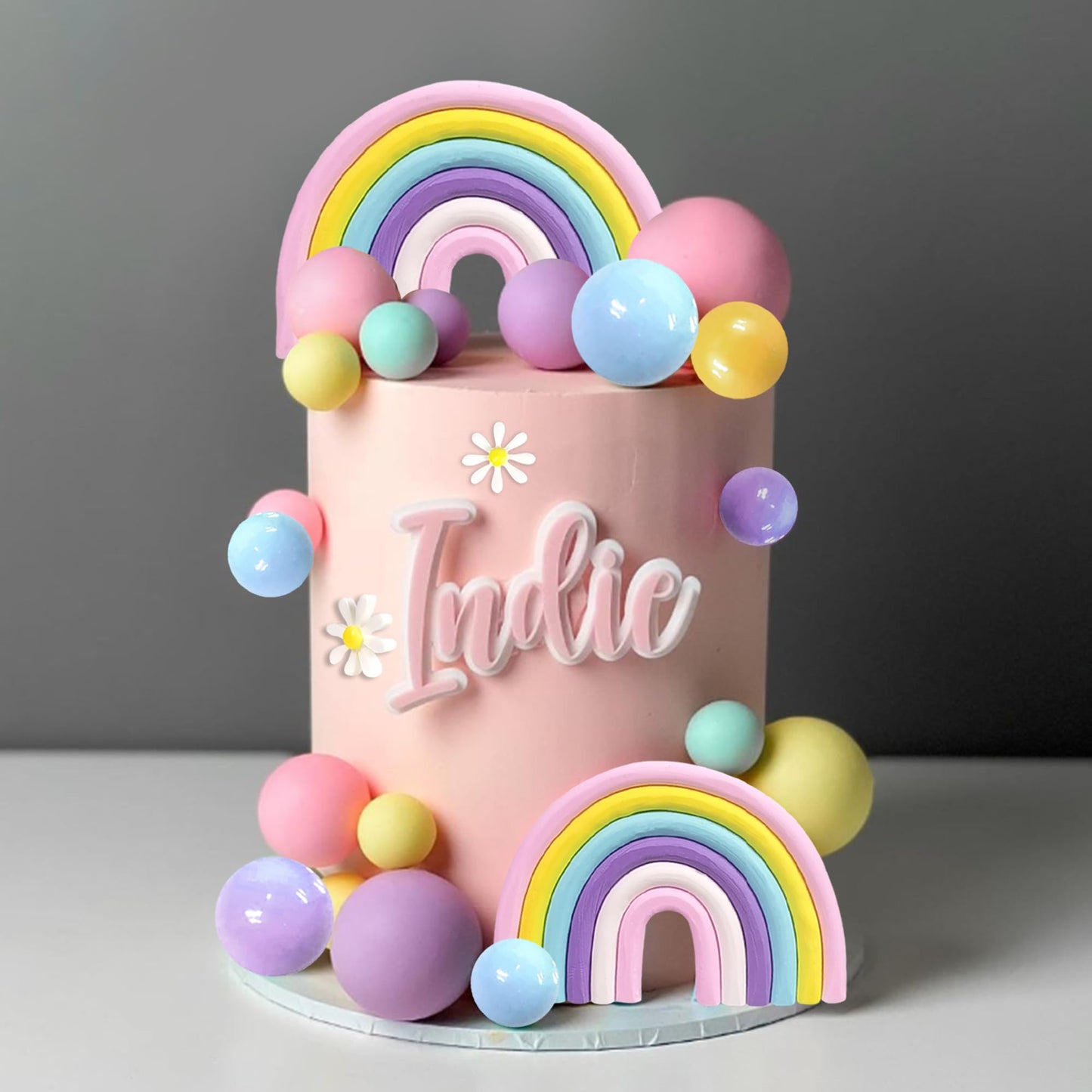 35 PCS Groovy Cake Toppers Boho Cake Topper Hippie Birthday Decorations with Flower Rainbow Balls for Boho Groovy Theme Birthday Supplies