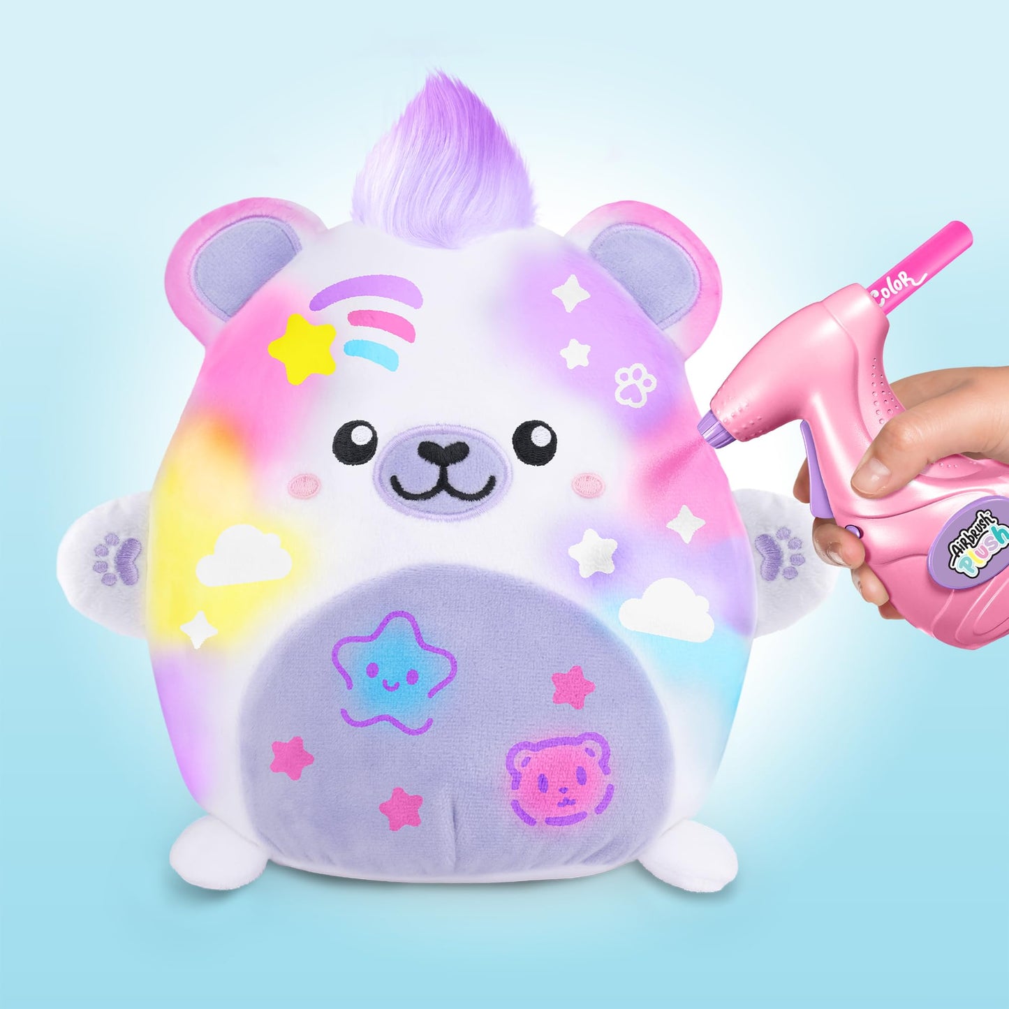 Canal Toys Airbrush Plush Kawaii Squish Bear: Includes Plush Bear, Airbrush Set and Stick on Stencils; Color and wash and Repeat; Create Your own