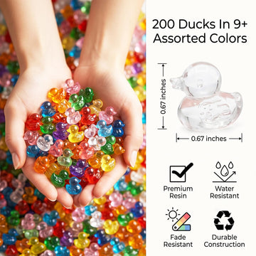 200PCS Mini Duck Figurines Bulk, Tiny Colorful Resin Ducks for Duck Hiding Game, Fairy Garden Decor, Desk Pets, Vase Fillers, Party Favors & Classroom