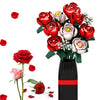 Roses Flower Bouquet Building Set, Red Rose Botanical Collection Kit with Vase for Adults Women, DIY Artificial Flower Bouquet Set for Home Office