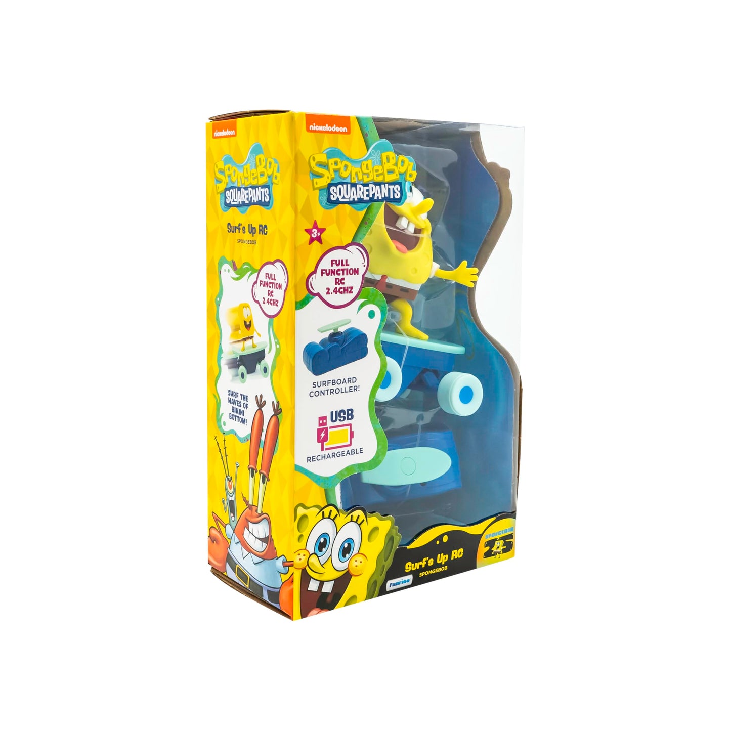 SPONGEBOB SQUAREPANTS Surfs Up RC Vehicle - Full-Function Remote Control Spongebob Toy with Surfboard Controller, Real Surf Action Play for Kids Ages