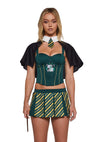 Dolls Kill Sly Wizard Costume by Trickz N’ Treatz - Women’s Corset Top with Striped Skirt, Cape Shrug & Wand, Green, XX-Large