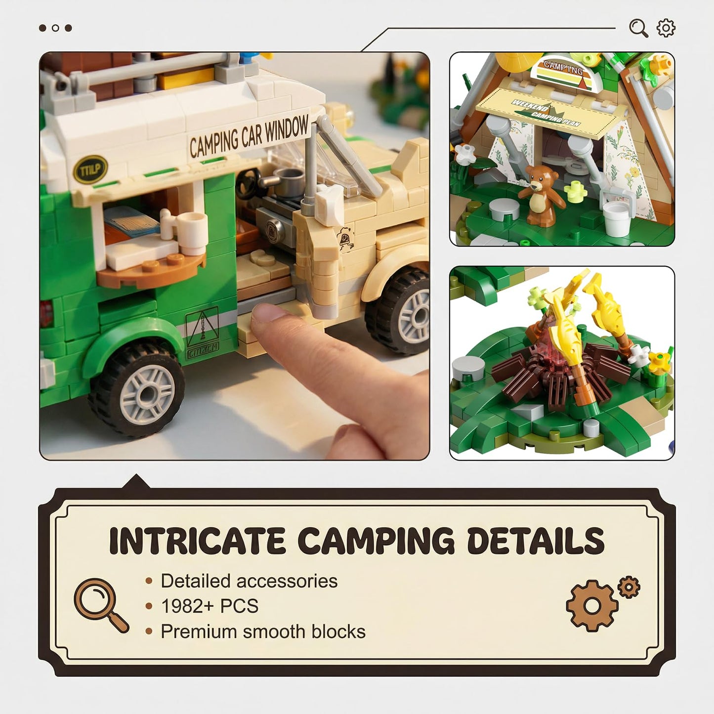 JYLWSMHMU Holiday Adventure Camper Van Building Blocks Set with Mini Outdoor Camping Cabin Tent Creative Construction Gift for Adults Teens 1982PCS
