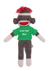Plushland Cute Brown Sock Monkey 8 Inch, Stuffed Animal Personalized Gift - Custom Text on Shirt - Great Present for Mothers Day, Valentine Day