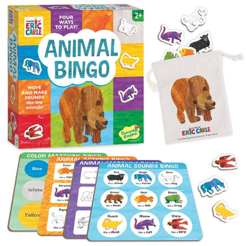 World of Eric Carle: Animal Bingo Game - Wooden Toddler Bingo Set Featuring Brown Bear - Learn Animal Sounds, Movements, Colors & Matching - Preschool