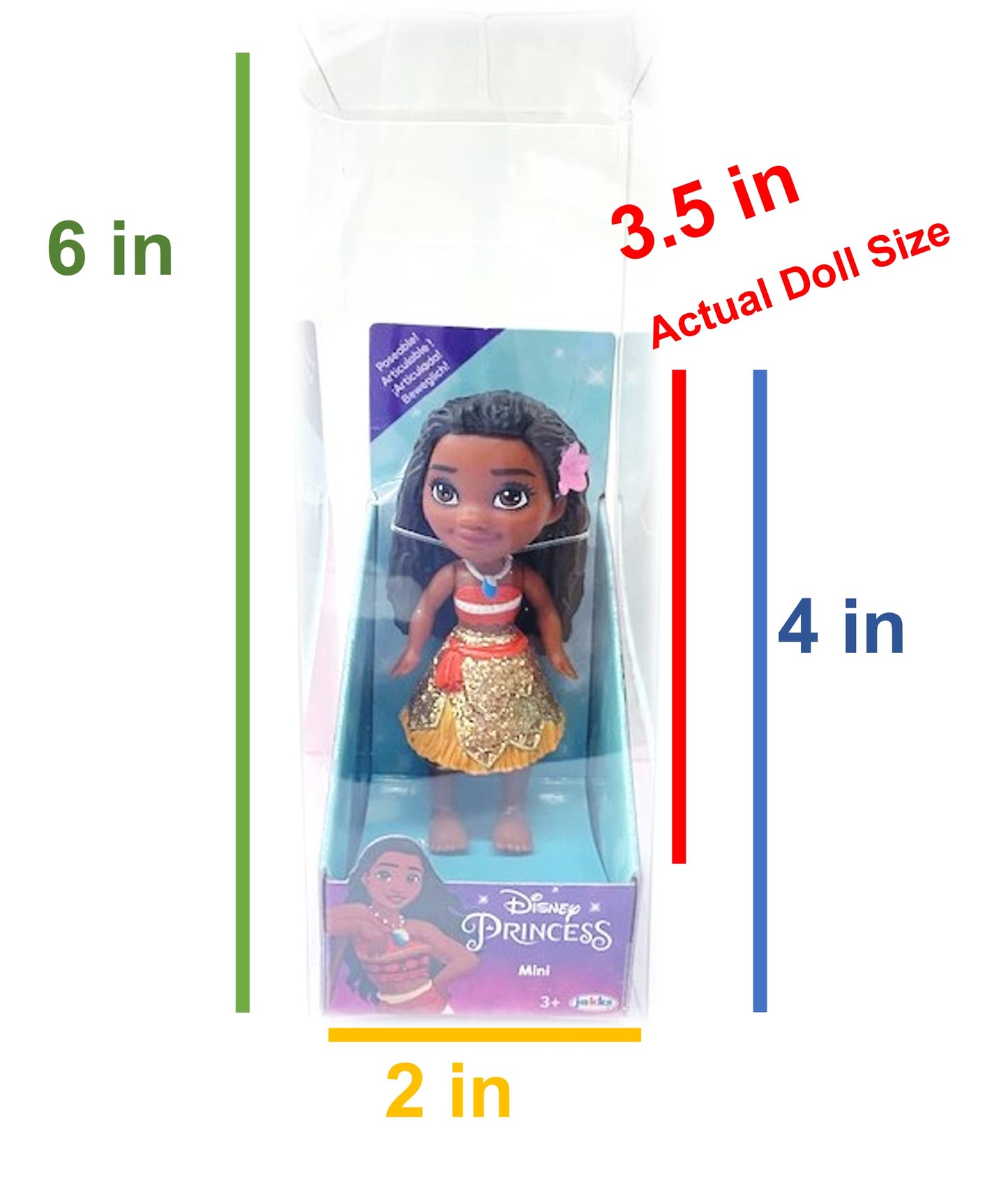 Amarina Packed in Clear Box for Gift Disney Princess Mini Poseable 3.5'' Doll Choose from All 11 Style Princess Characters (Moana)