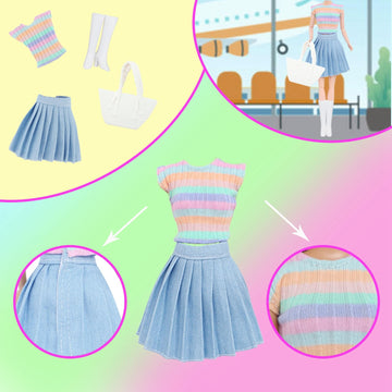 BLIJOLA 10Pcs Doll Clothes & Accessories Including 4 Sets Casual Doll Clothing, Skirt, Long Dress, Top and Pant Outfits with 4 Pair of Shoes 2