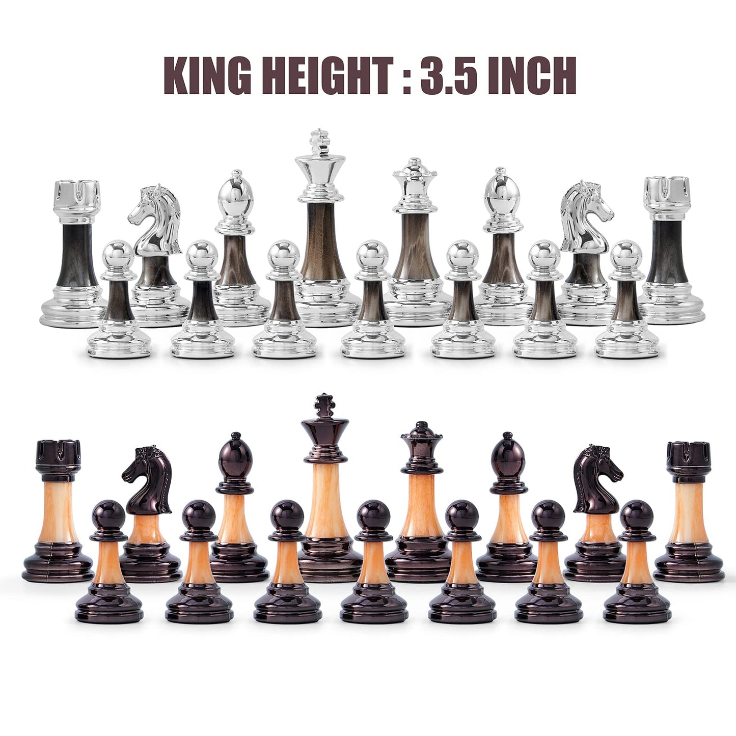 VAMSLOVE Chess Set Large 16''/42cm Folding Wooden Board with Deluxe Weighted Acrylic Chess Pieces - 3.5" King with Storage Slots for Adults House