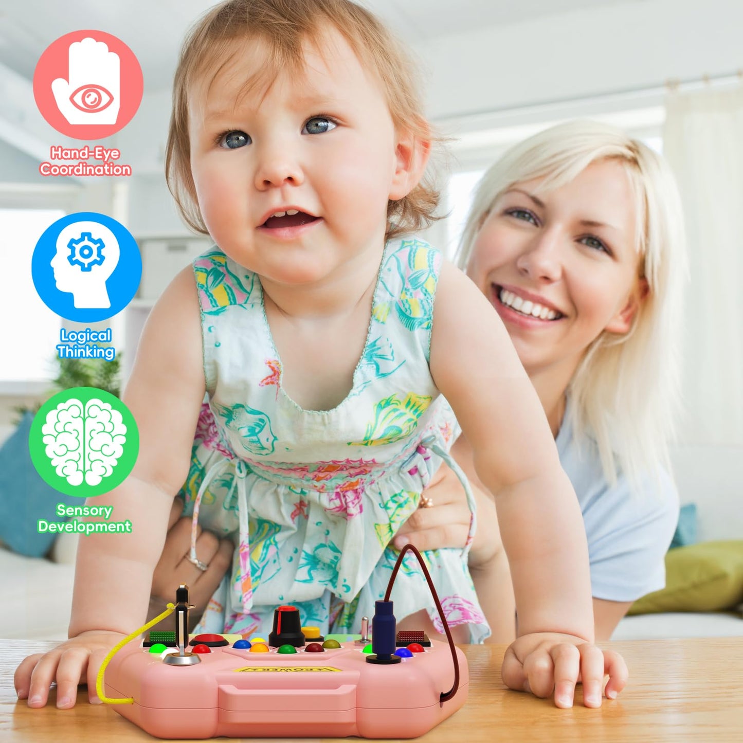 Toddler Busy Board With LED Light - Baby Game Sensory Toy,Light Switches Montessori Toy for 3 Year Old?Kids Educational Learning Activities