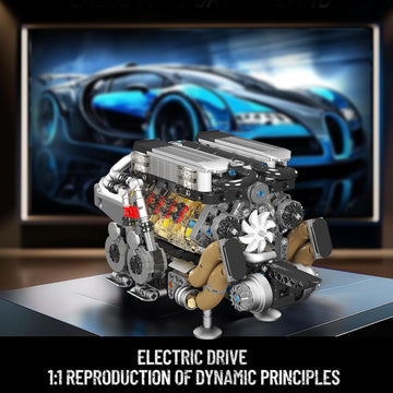 Mould King W16 Engine Building Blocks Set, Combustion Engine Model that Runs, Mini Engine Build Kit for Adults with Battery and Motor, Engineering