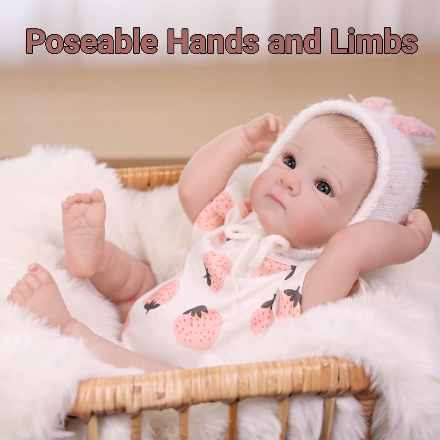 Tookyhill 18 Inch Reborn Baby Doll, Full Vinyl Weighted Body, Realistic Baby Girl Doll with Soft Bunny Hat & Cute Rabbit Toy Accessory, Lifelike