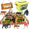 BOLZRA 65PCS Safari Animals Figures Toys, Realistic Plastic Jungle Zoo Wild Animals with Fence Building Blocks Storage Box Christmas Birthday Gift