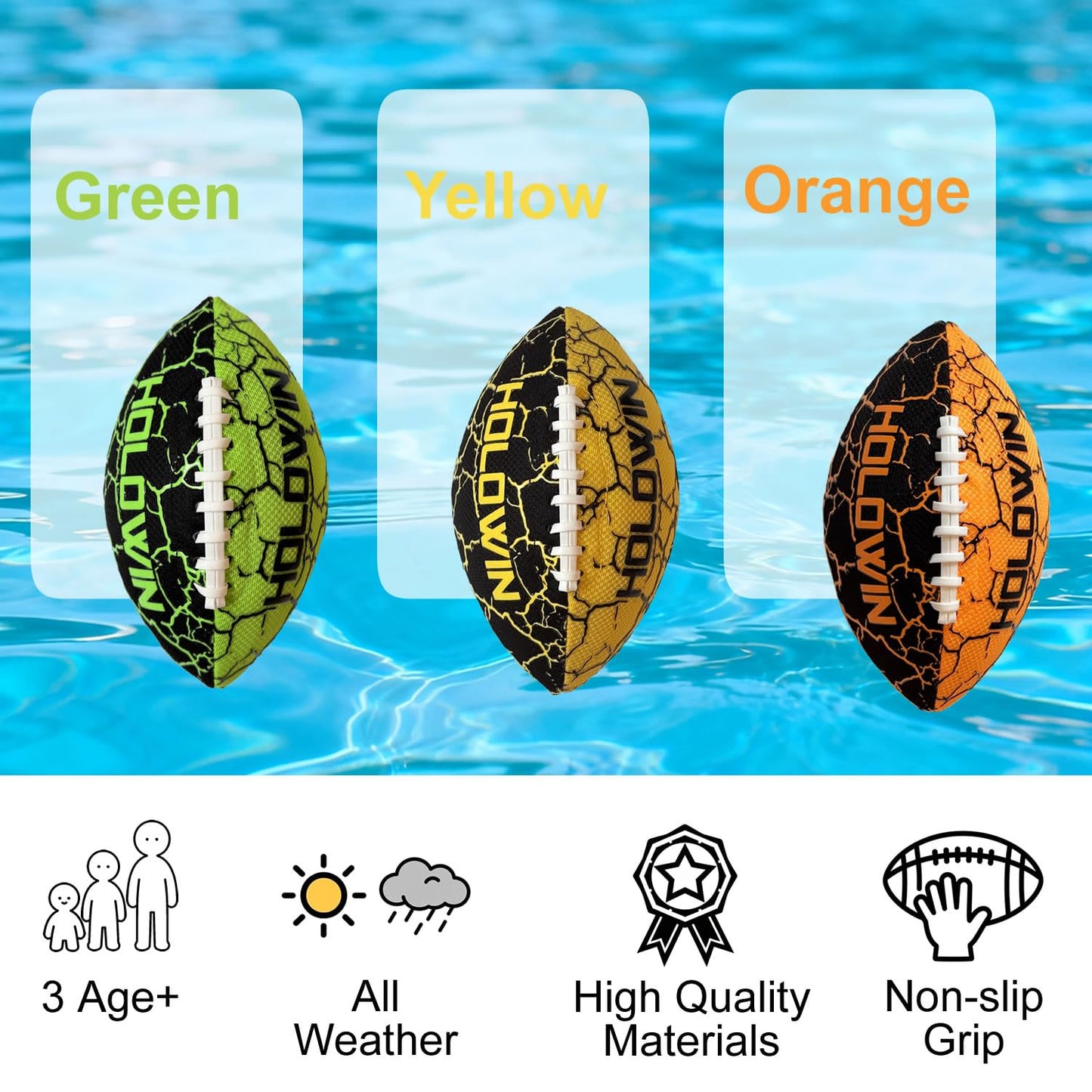 HW HOLOWIN Waterproof Footballs for Pool & Beach Outdoor for Kids & Adults