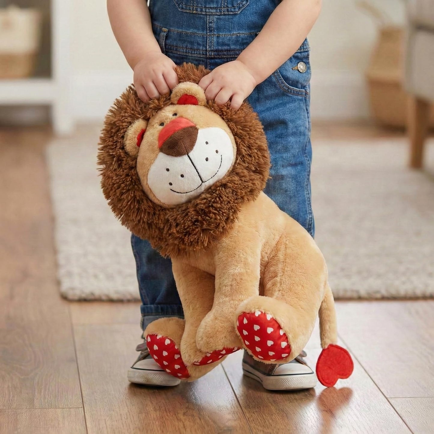 WEIGEDU Love Lion Stuffed Animal, King Lion Plush Toy with Mane Heart Shape Tail for Boy Girls Kids Baby Couple Lover Birthday Bedtime Gift, 13.8“