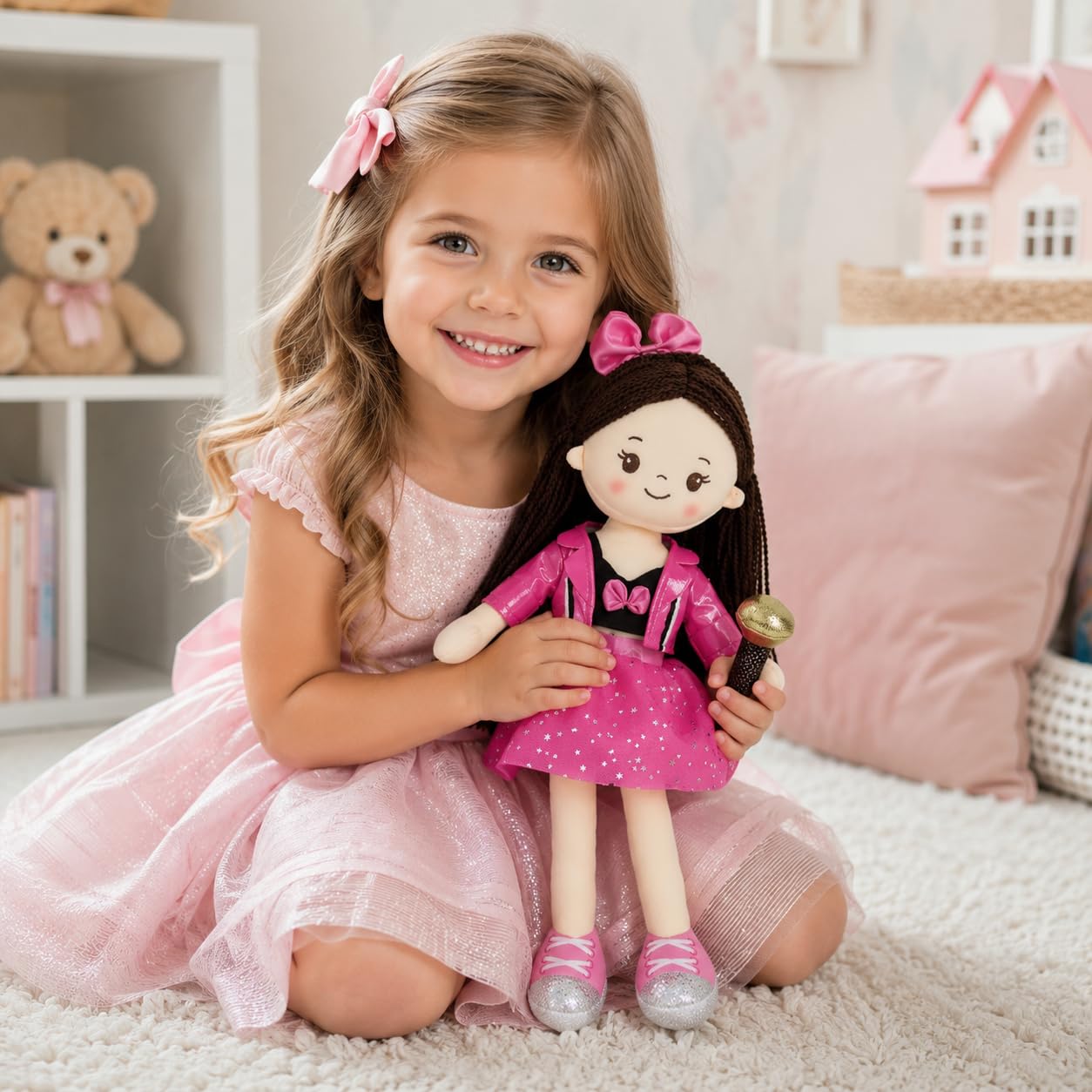Linzy 15" Superstar Pinky Rag Doll, Soft Plush Baby Doll for Girls