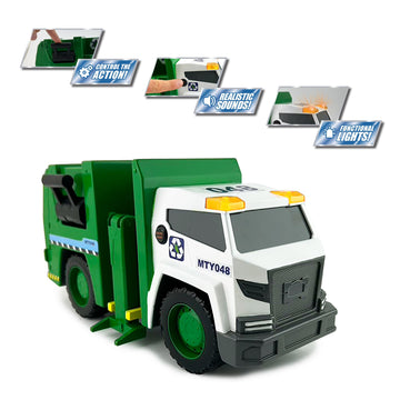 Mighty Fleet Power Movers 15" Interactive Garbage Truck Toy - Motion Drive Technology, Lights & Sounds, Motorized Trash Collection, Realistic Design