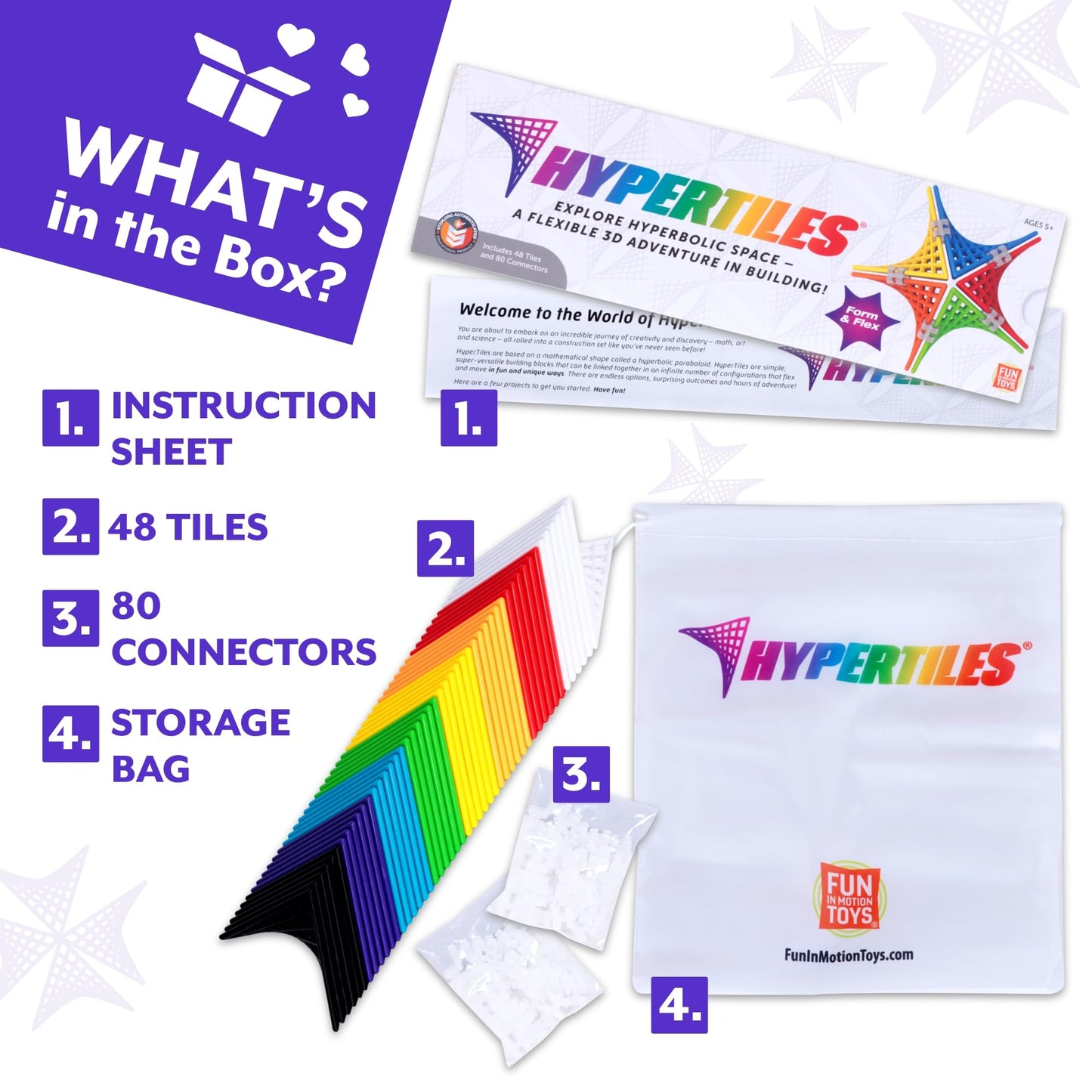 HyperTiles Hyperbolic Building Toy - 3" x 3" STEM Educational 3-Dimensional Adventure: 48 Tiles & 80 Connectors for Logic & Creativity - Infinite