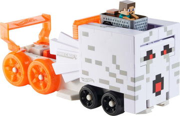 Hot Wheels Toy Car Track Set, RacerVerse Minecraft Ghast Large-Scale Launcher and Hauler with & Die-Cast Steve Vehicle