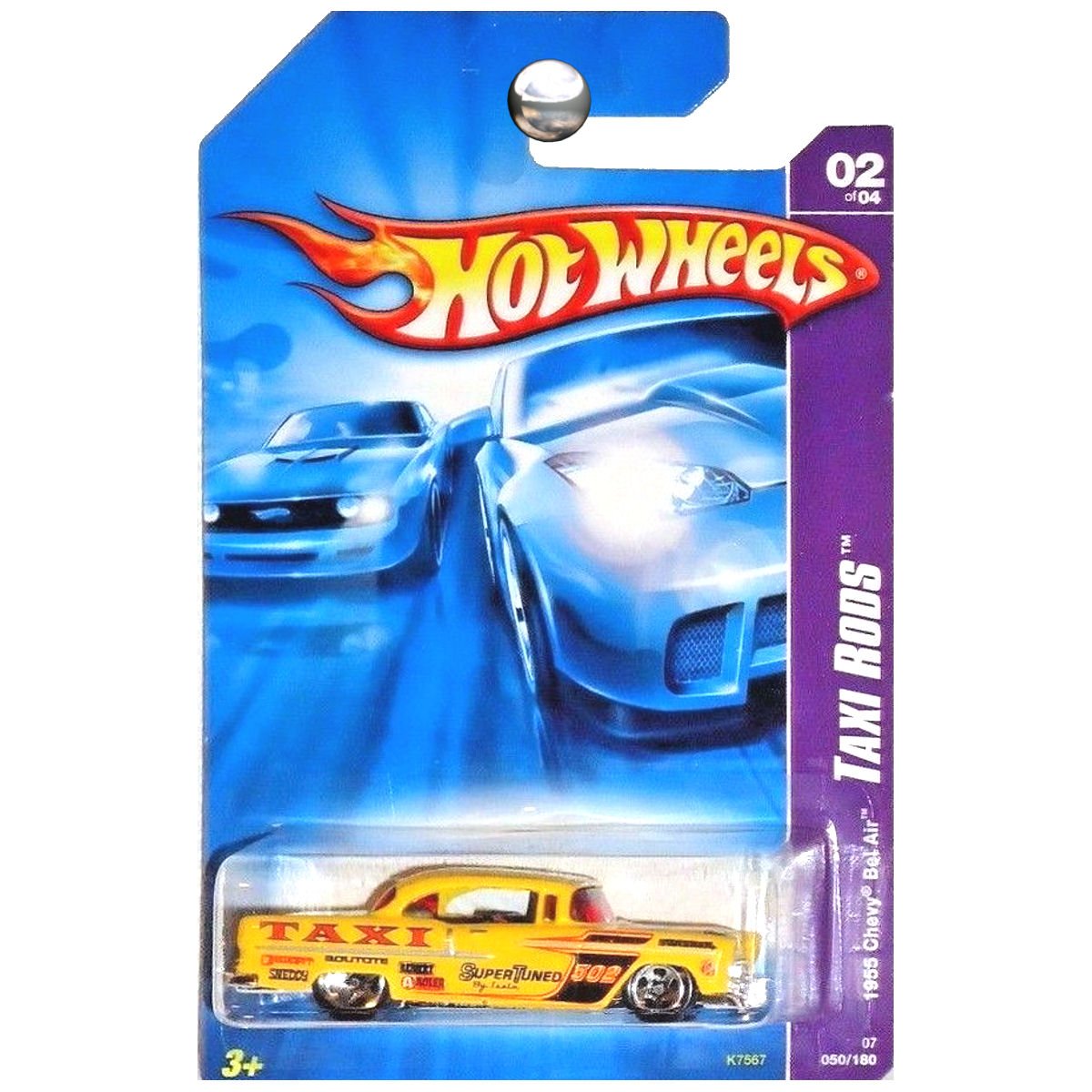 Mattel Hot Wheels 2007 New Models 1:64 Scale Yellow 1955 Chevy Bel Air Taxi Rod Die Cast Car #050