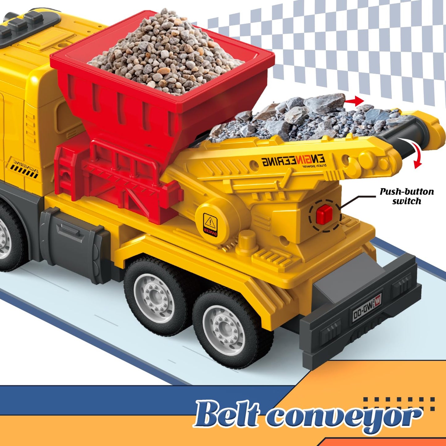 lonfypeng Toddler Construction Trucks, Kids Sand Conveyor Truck with Conveyor Belt & Dumping Function, Push-and-Go Vehicle for Boys Girls Age 3 4 5 6