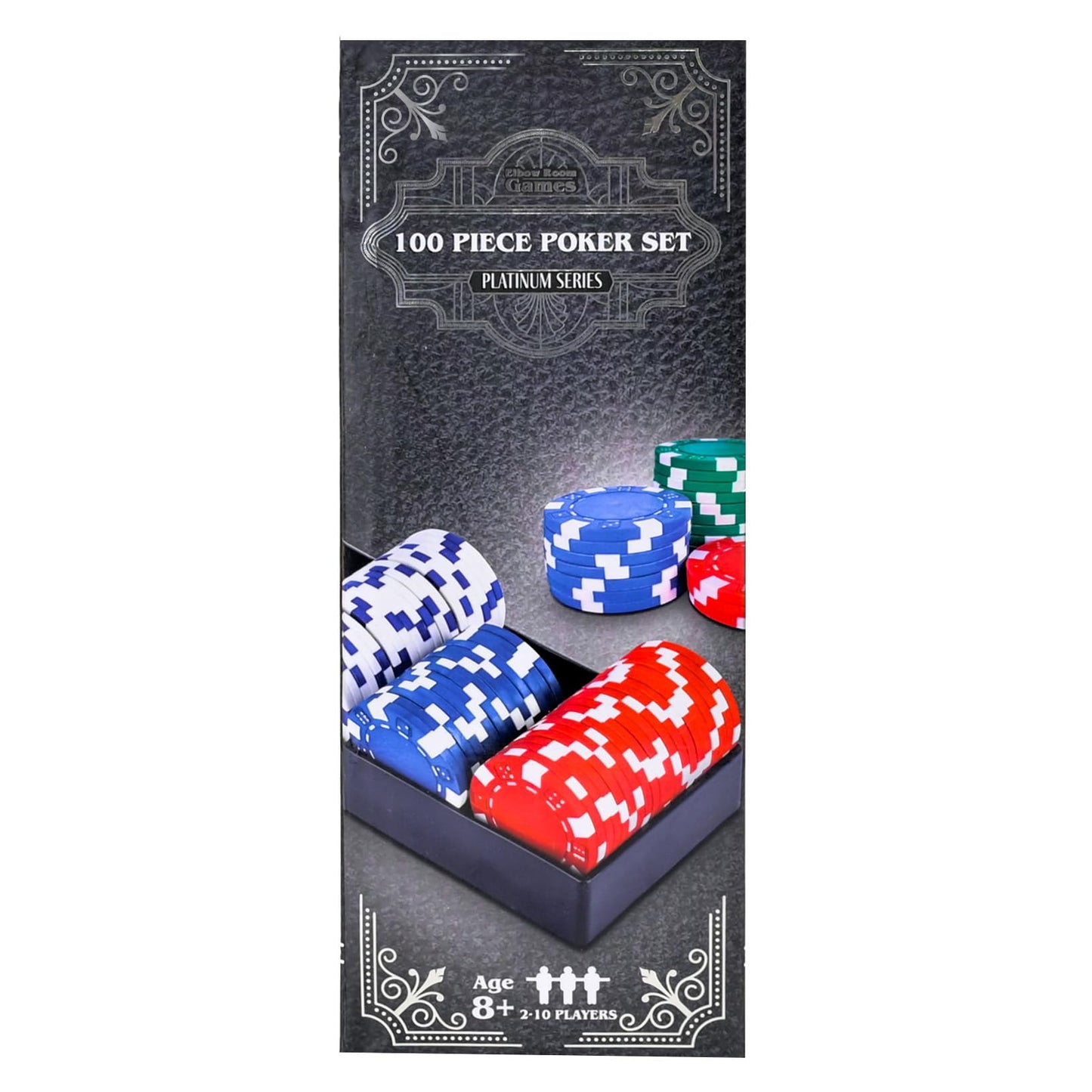Elbow Room Games 100-Piece Poker Chip Set with Tray - Casino Style Plastic Chips for Texas Hold'em, Blackjack & Home Game Nights