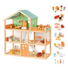 OOOK Large Wooden Dollhouse with 42 Pcs Luxurious Furniture Accessories, 3-Story Doll House 6 Rooms Balcony Wooden Stairs, Ideal Modern Doll House