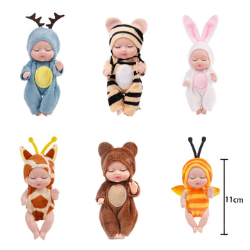6 Pcs Mini Reborn Baby Dolls Set - 3.5 Inch Tiny Realistic Newborn Dolls with Animal Clothes, Hat & Toy Bottle, Washable PVC Doll for Dollhouse