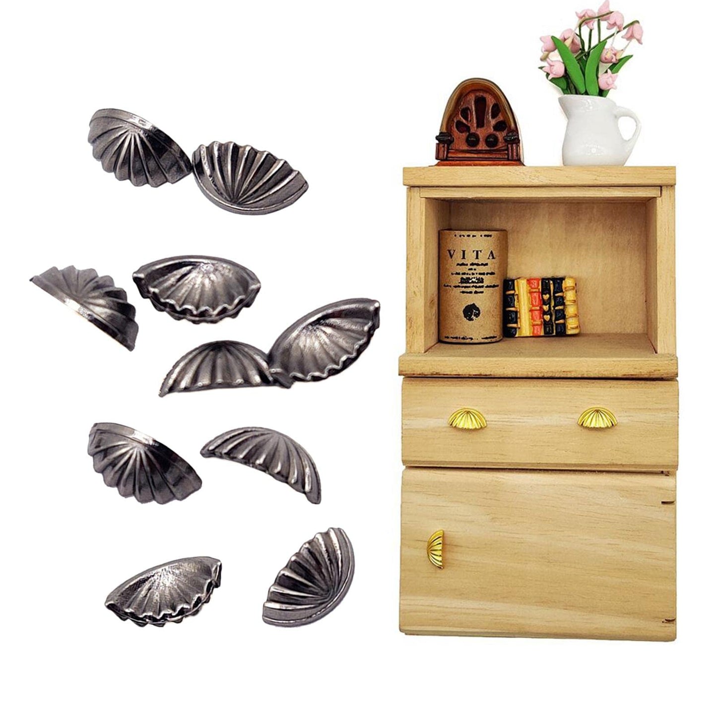 Almencla 10-Piece Dollhouse Miniature Drawer Pulls, 1:12 Scale Metal Handles, Black