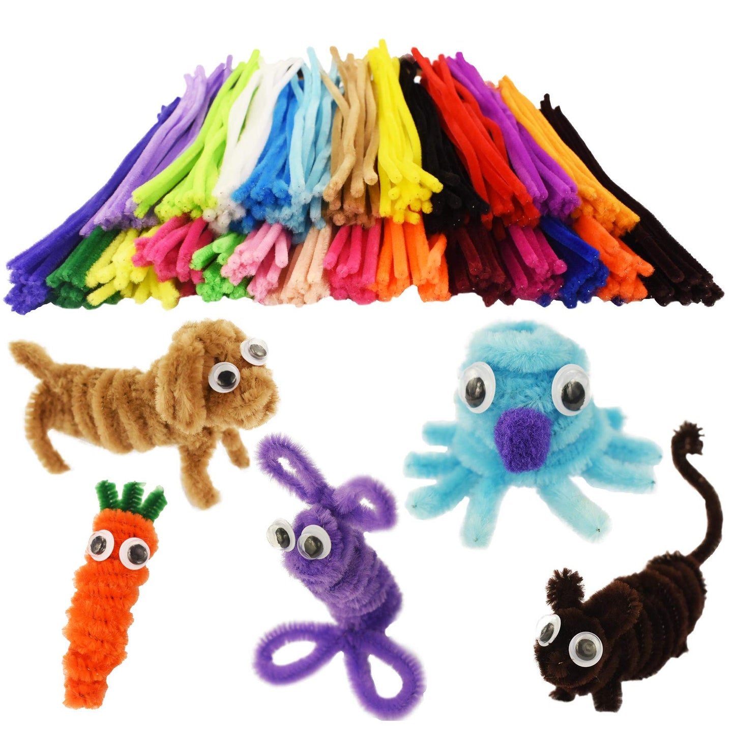 PenVinoo 862 Pieces Art & Craft Supplies Set DIY Activities & Parties Pipe Cleaners Craft Set 200 Pcs Pipe Cleaners 454 Pcs Pom Poms 208 Pcs Wiggle
