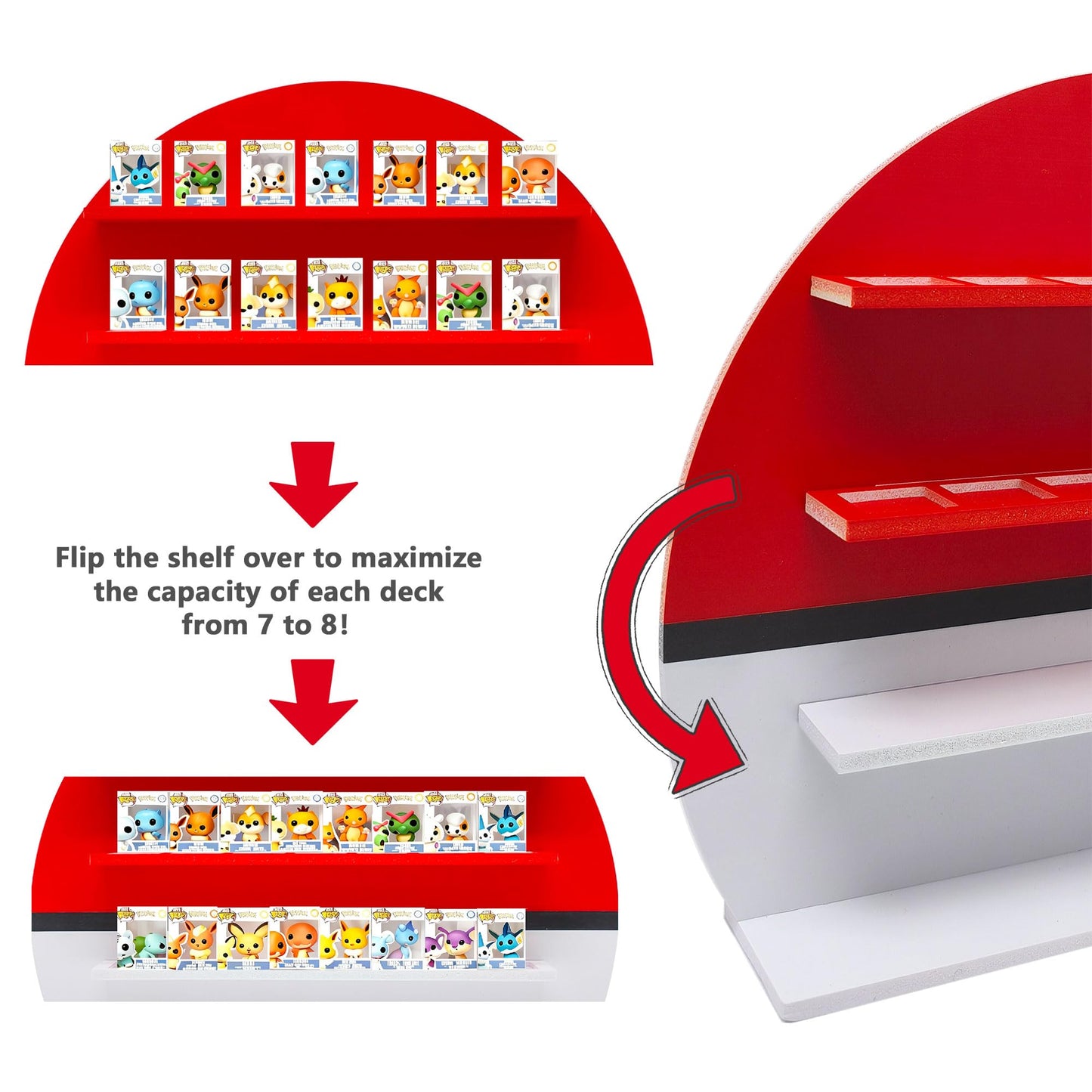 AUFGELD Display Compatible with Funko Bitty Poke-Moong Series, Organizing Stand for Bitty Pop, Wallmountable Floating Shelf, Displays 31 Bitty Pops