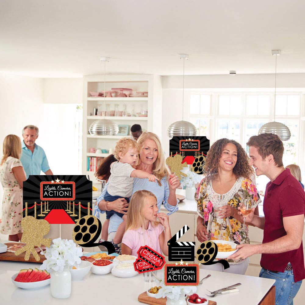 Big Dot of Happiness Red Carpet Movie Night - Premium Table Centerpiece Set, Double-Sided Printed Cardstock Toppers, Celebration Decor Kit - 35 Pieces