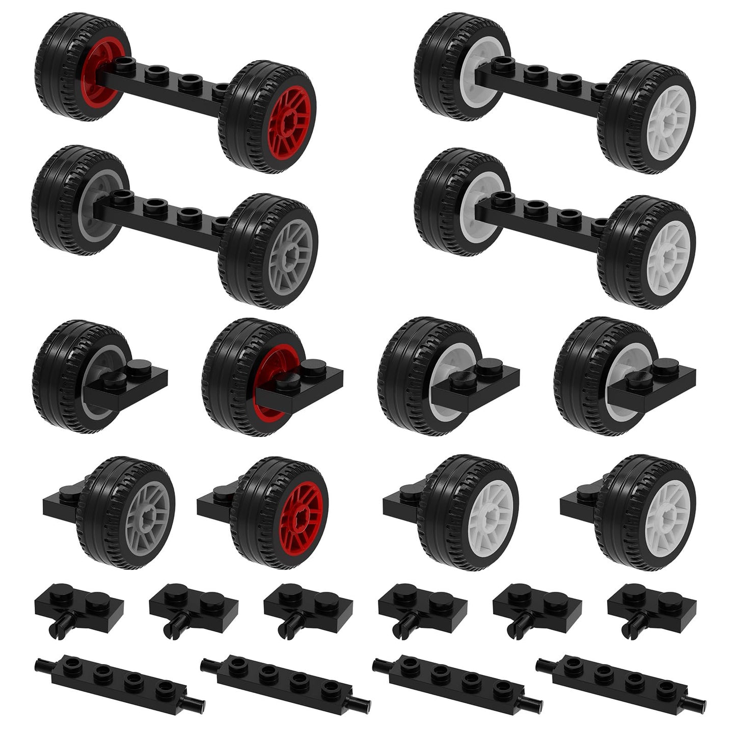 Wheels and Axles Sets Tires Building Kit, 56 Pcs Racing Tyre Normal/Narrow Compatible with Lego Wheels and Tires, Bulk Bricks Sets Education