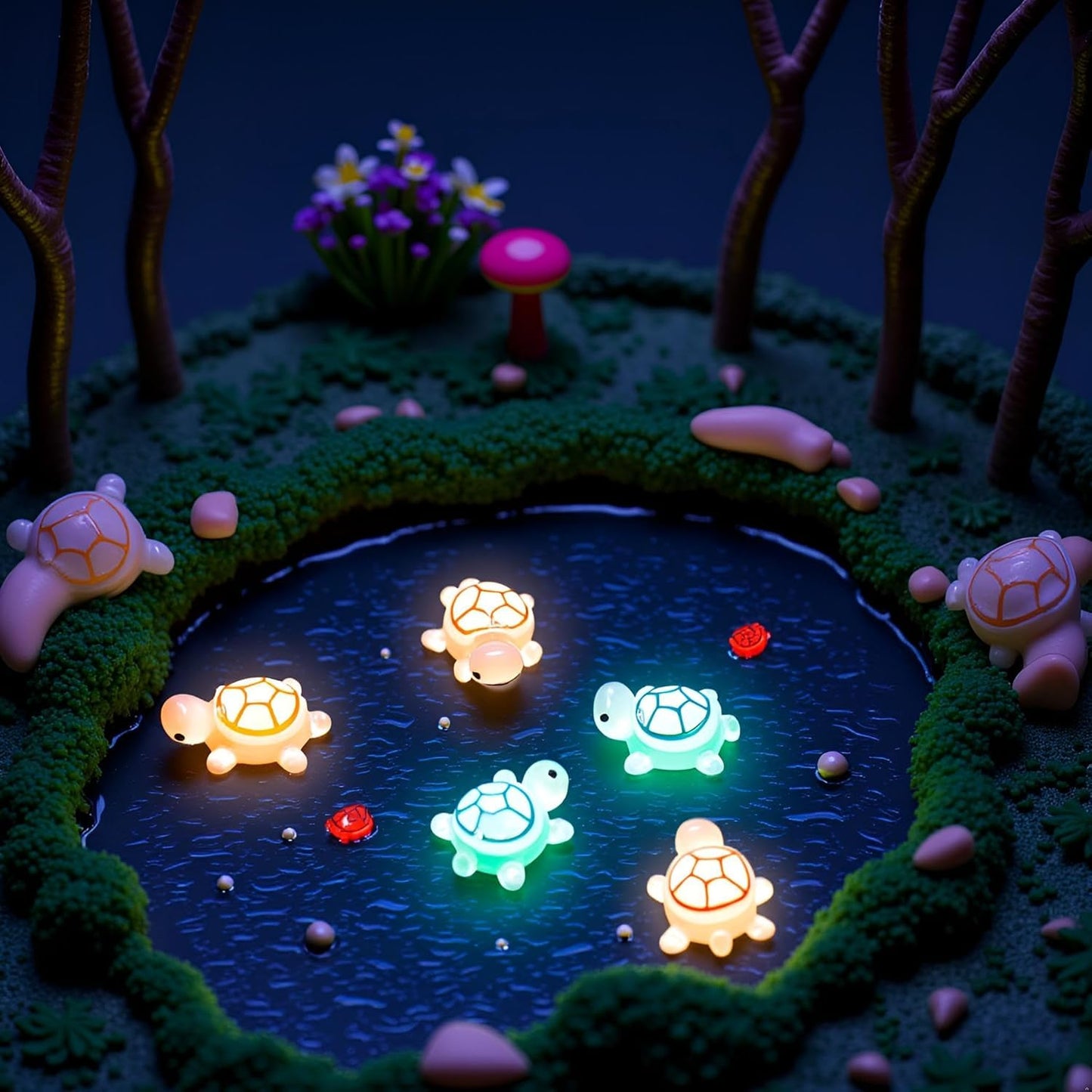 100 Pcs Colorful Mini Resin Animals Turtles Night Glow, Mini Animals Figures, Miniature Things Figurines to Hide, Tiny Turtles for DIY Fairy Garden